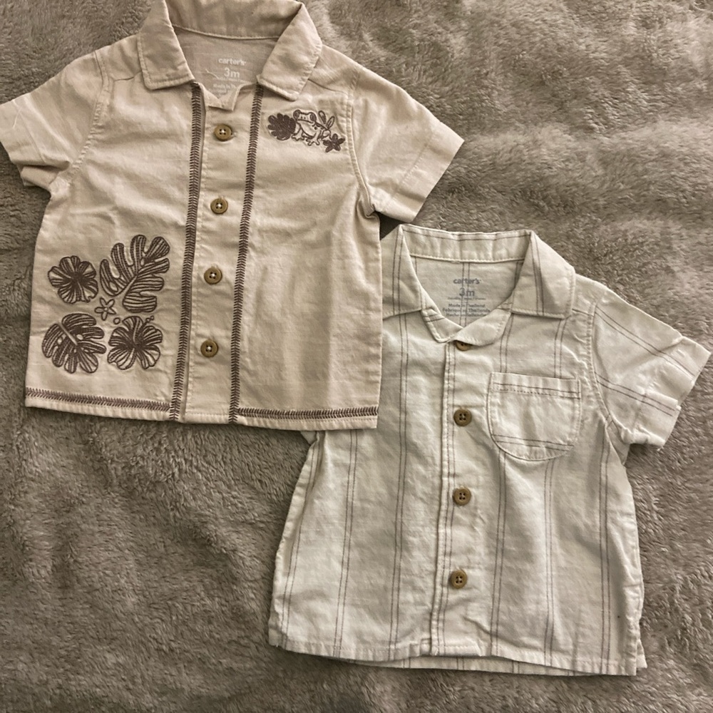 Carter's Neutral Beige & Cream Short-Sleeve Button Shirts - 2 Pack